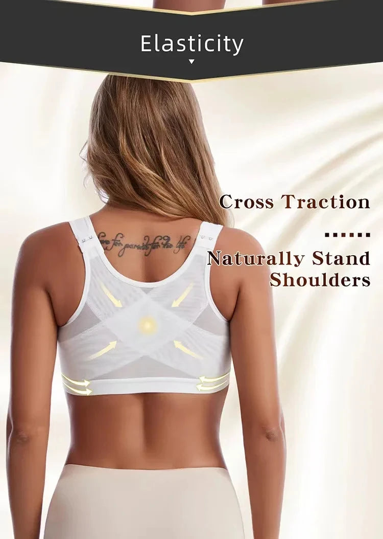 S-5XL Front Closure Posture Corrector Bra – Lift-Up Push-Up Sports Bra with Cross Back for Women, Shockproof Support