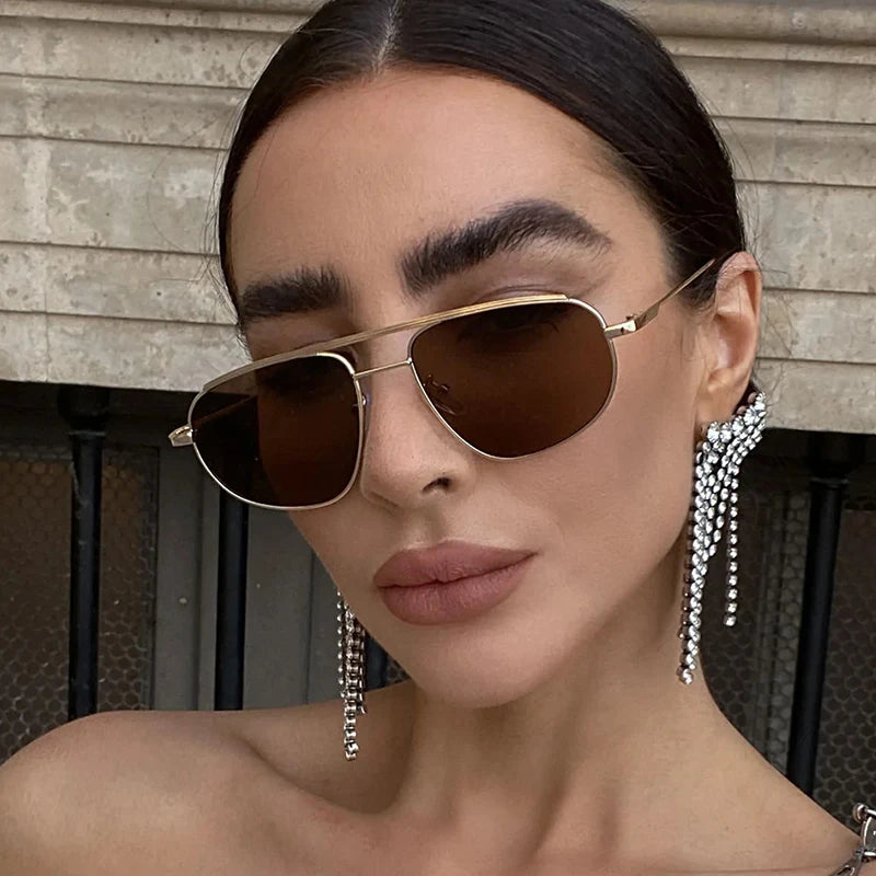 Classic Metal Sunglasses for Men and Women 2022 - Luxury Brand Trendy Square UV400 Shades