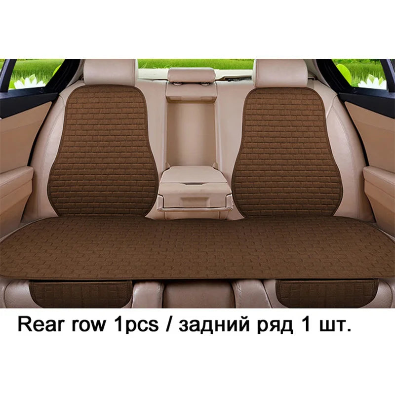 Universal Car Flax Seat Cushion Protector - Front and Rear Seat Cover Pad with Backrest Mat for Automotive Interiors