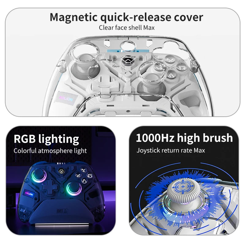 Aolion K10 RGB Wireless Gaming Controller – Gamepad with Charging Dock, Hall Effect Joystick & Trigger for Nintendo Switch 2/PC/Phone