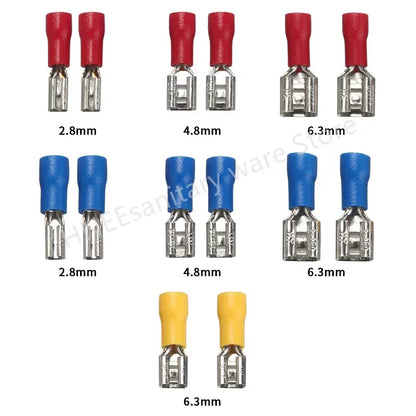 100/50/10PCS Insulated Female Crimp Wire Terminals – 2.8mm 4.8mm 6.3mm Spade Electrical Connectors (Red, Blue, Yellow)