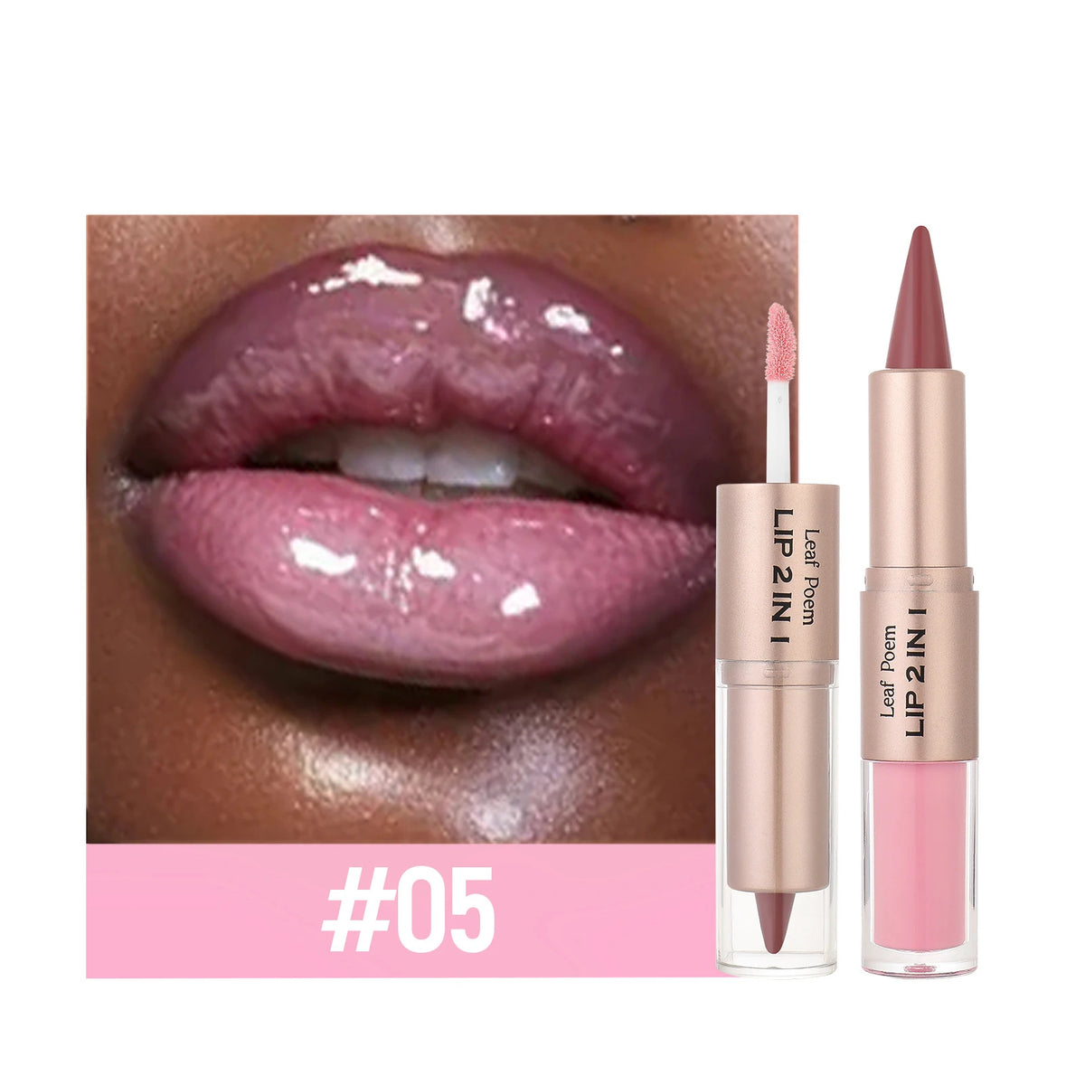 Double-Ended Lip Liner and Gloss Set - Tapered Lip Contour Pencil with Mirror, Plumping Crystal Lip Glaze, and Red Lip Tint