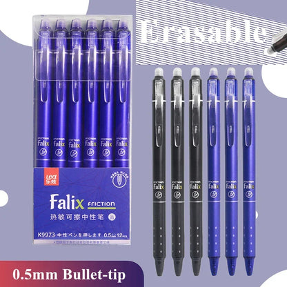 0.5mm Retractable Erasable Gel Pens Set – Black & Blue Ink with Refills, Built-in Eraser, Office & Exam Stationery Kit