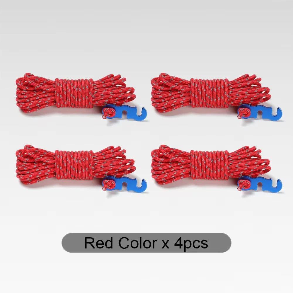 4pcs Outdoor Tent Guy Lines – Reflective Camping Ropes with Aluminum Tensioner & Pouch for Tent, Tarp, Canopy