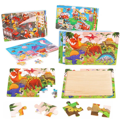 30PCS Montessori Wooden 3D Cartoon Animal Puzzle – Educational Jigsaw Board Game for Kids