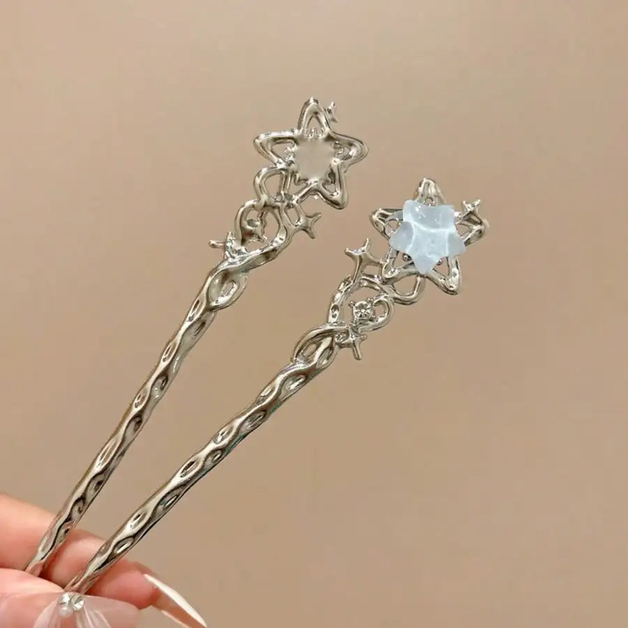 3-Piece Moonstone Star Hairpin Set - Elegant Alloy Hair Sticks & Decorative Accessories for Women