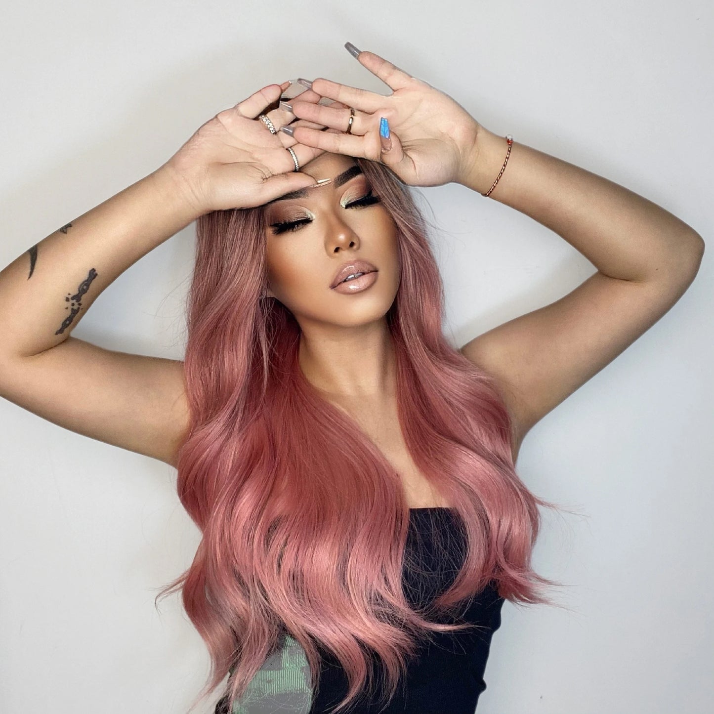 Long Pink Wavy Wig for Women — Middle Part Synthetic Hair, Heat-Resistant, Natural-Looking Cosplay Wig