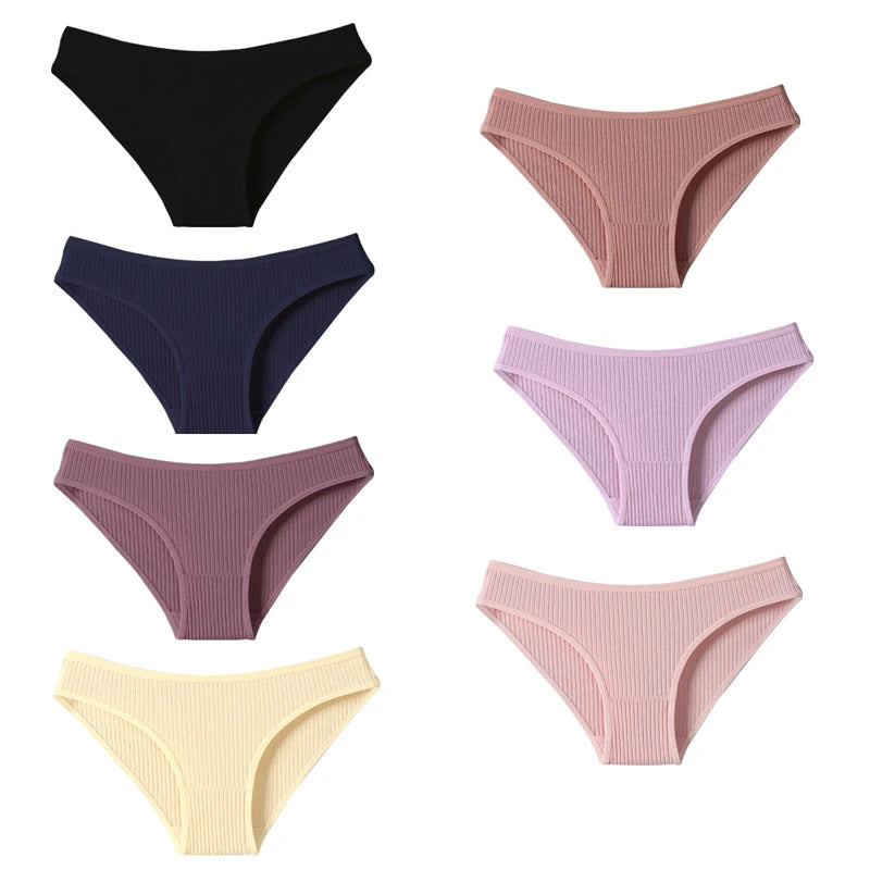 Women's Cotton Briefs - 7-Piece Low-Rise Breathable Striped Underwear Set for Women