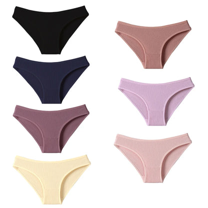Women's Cotton Briefs - 7-Piece Low-Rise Breathable Striped Underwear Set for Women