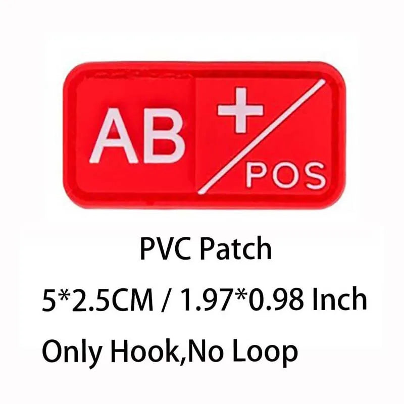 PVC Blood Type Hook Patch - A B AB O Positive Negative Military Tactical Badge for Backpack & Outdoor Gear