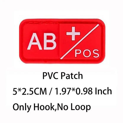 PVC Blood Type Hook Patch - A B AB O Positive Negative Military Tactical Badge for Backpack & Outdoor Gear
