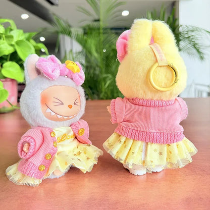 17cm Labubu Doll Clothes — Macaron Outfit Set with Hair Accessories | Cute DIY Gift for Kids