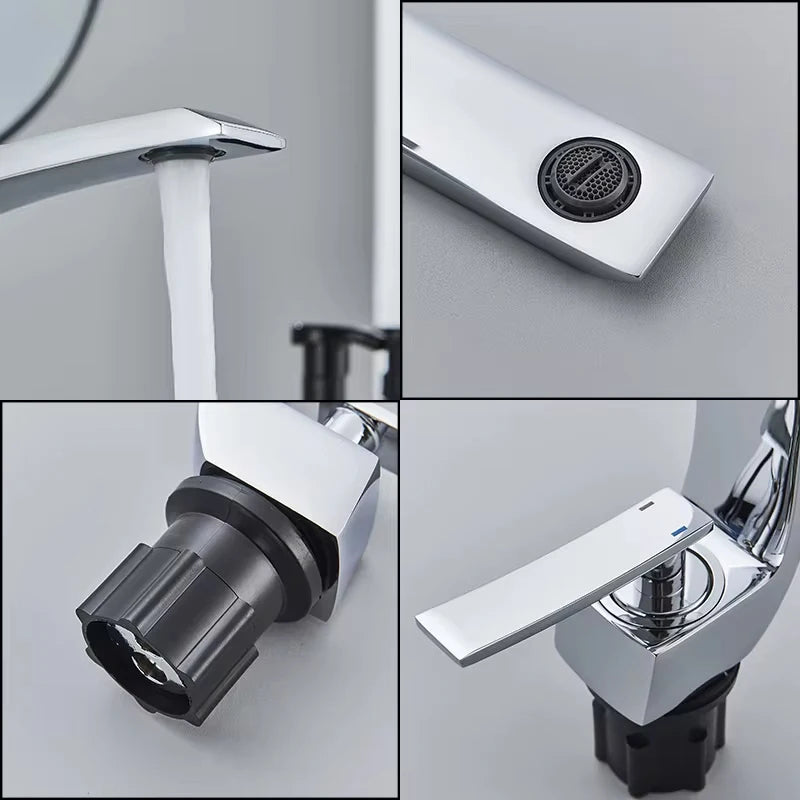 Brass Bathroom Faucet - Single Handle Basin Sink Mixer Tap with Hot & Cold Water, Beautiful Curve Design, Deck Installation