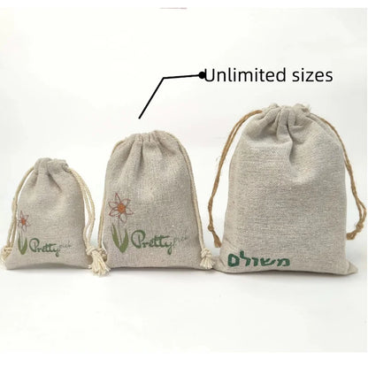 50PCS Natural Linen Gift Bags — 5×7, 7×9, 9×12cm Jute Candy & Jewelry Pouches