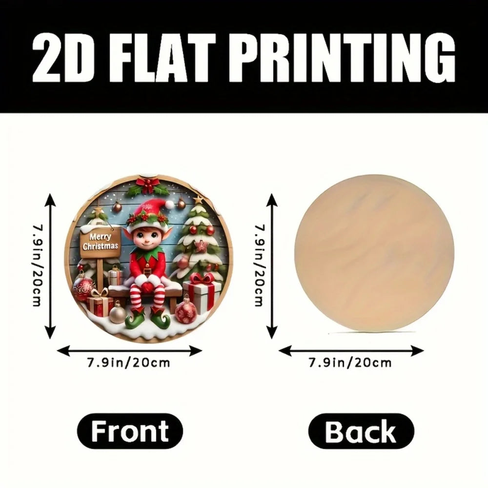 Charming Christmas Elf Wooden Sign – 20cm Round Holiday Decor for Cafe, Bar, Party & Home, Perfect Gift for Friends