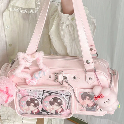 Y2K Star Chain Ita Bag - Transparent Large-Capacity Shoulder & Crossbody Display Bag
