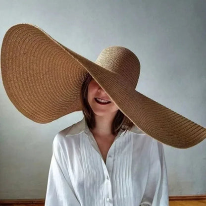 Oversized Foldable Straw Sun Hat - Wide Brim Lightweight UV Protection for Beach & Travel