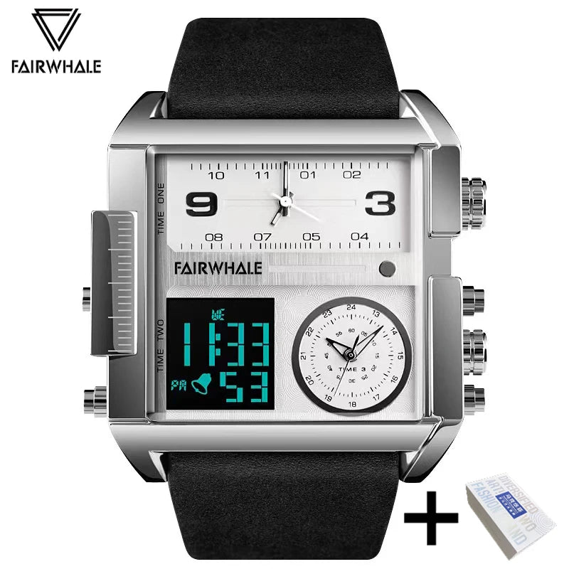 Mark Fairwhale Luxury Men’s Quartz Watch - Brown Leather Strap Military Waterproof Square Wristwatch