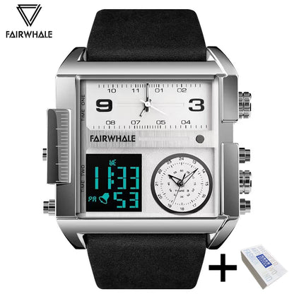 Mark Fairwhale Luxury Men’s Quartz Watch - Brown Leather Strap Military Waterproof Square Wristwatch