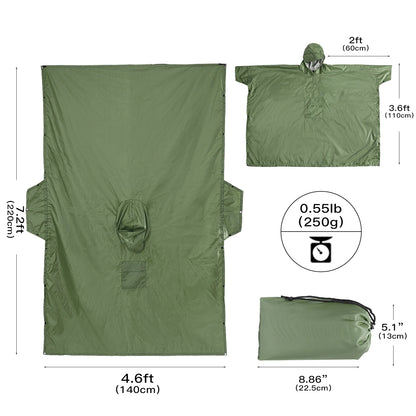 3-In-1 Outdoor Military Raincoat - Waterproof, Multipurpose Men's and Women's Poncho - Motorcycle Rain Gear and Picnic Mat