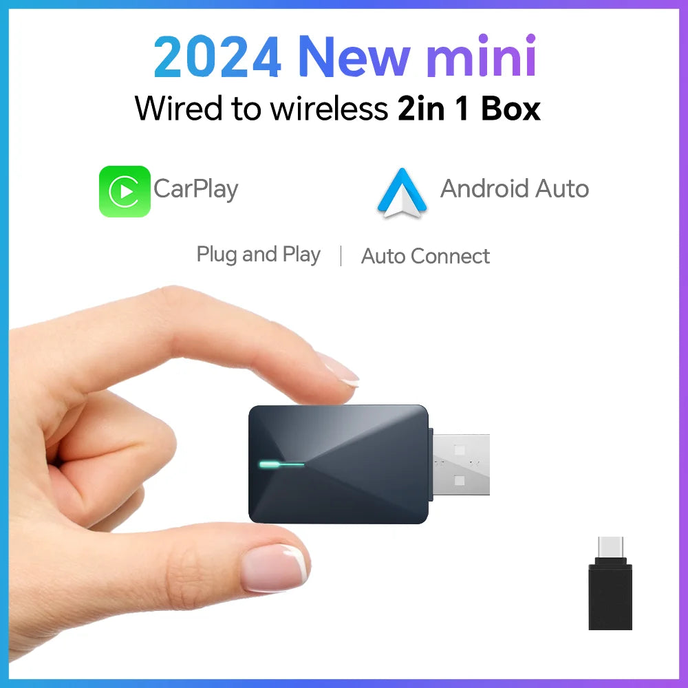 XUDA 2025 2-in-1 Wireless CarPlay & Android Auto Mini Box — Smart Plug & Play Adapter with Bluetooth & Fast WiFi Connect