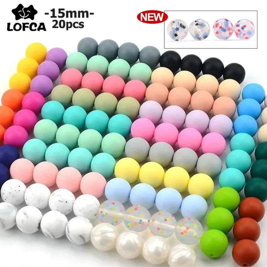 LOFCA Silicone Teething Beads - 20pcs 15mm Round Baby Chew Beads for DIY Teether Toys Infant Accessories