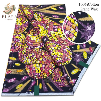 Grand Super African Wax Fabric - 100% Cotton Nigerian Glitter Glam Gold Ankara Print for Sewing