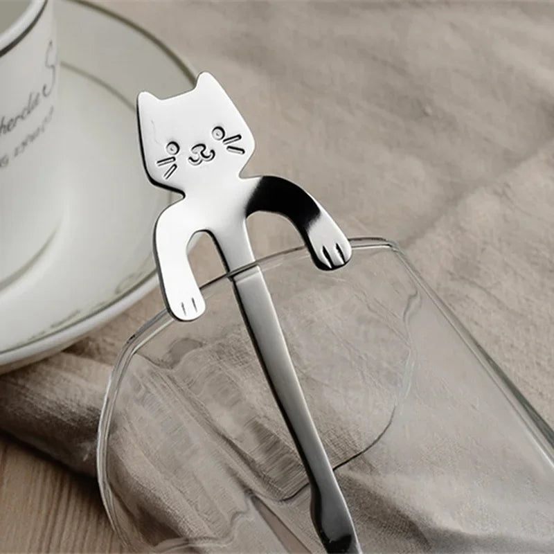 Stainless Steel Cat-Shaped Coffee Spoon – Cute Teaspoon Dessert & Ice Cream Mini Scoop for Kitchen Tableware