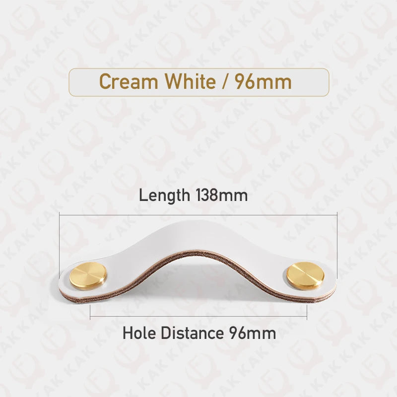 KAK Cowhide Leather Cabinet Handles – Nordic Style Furniture Pulls for Kids Room, Brass & Copper Kitchen Drawer Knobs, Door Hardware