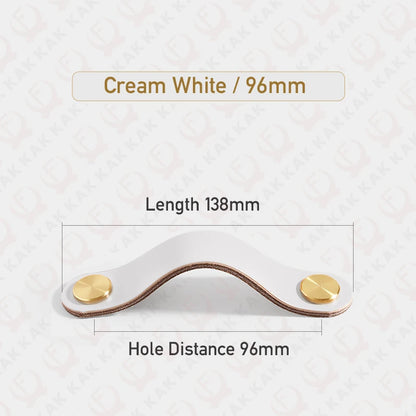 KAK Cowhide Leather Cabinet Handles – Nordic Style Furniture Pulls for Kids Room, Brass & Copper Kitchen Drawer Knobs, Door Hardware