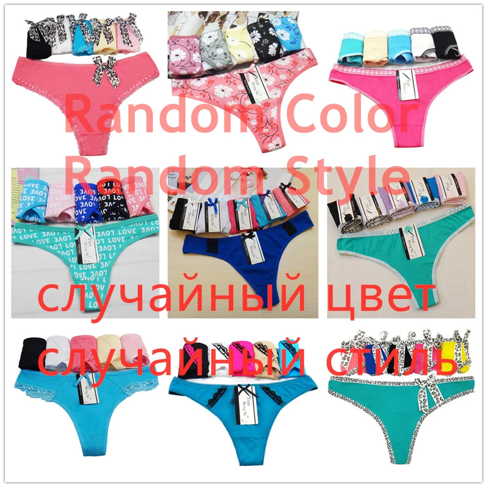 5 Pcs Women’s Cotton Thong Panties Set - Sexy Dot Star Print G-String Tanga Lingerie Intimate Underwear