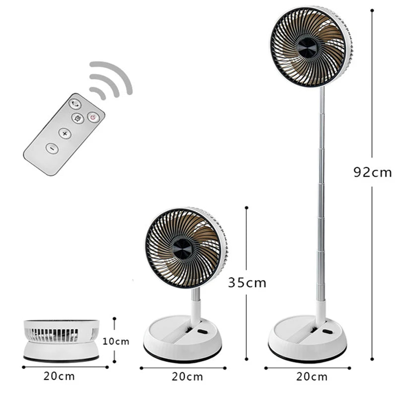 Portable Folding Fan - 6000mAh Rechargeable USB Remote Control Silent Floor Standing Fan