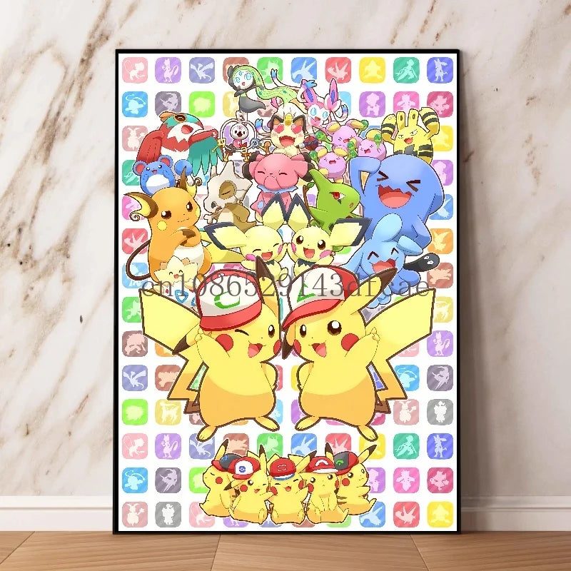 Pokemon Canvas Wall Art – Pikachu, Gyarados, Squirtle & Charmander Anime Prints for Living Room Decor & Gifts