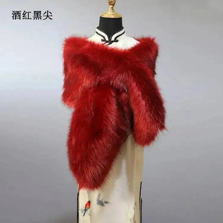 32-Color Luxury Faux Fox Fur Shawl – Women’s Plush Winter Scarf, Wrap & Cape for Wedding & Coat