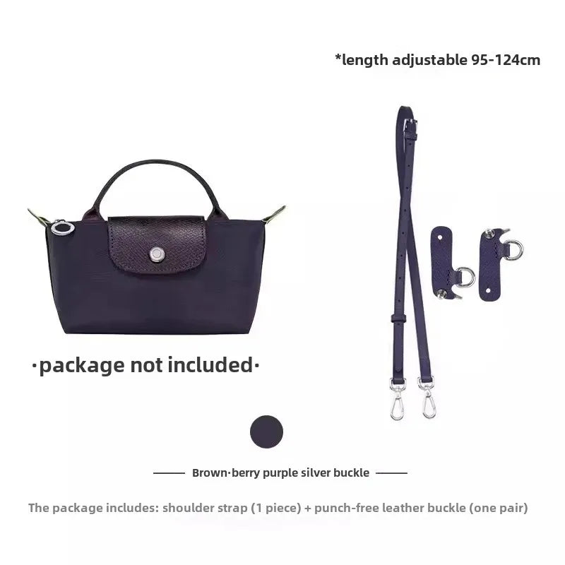 Leather Replacement Crossbody Bag Strap for Longchamp Mini — Earthy Color Shoulder Strap, No Punching Needed