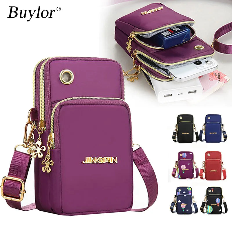 Buylor New Fashion Women's Mobile Phone Crossbody Bag - Shoulder Bag with Cell Phone Pouch and Headphone Plug - 3 Layer Wallet