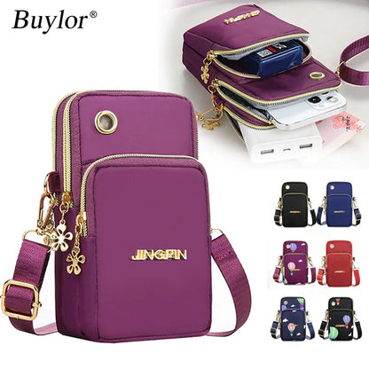 Buylor New Fashion Women's Mobile Phone Crossbody Bag - Shoulder Bag with Cell Phone Pouch and Headphone Plug - 3 Layer Wallet