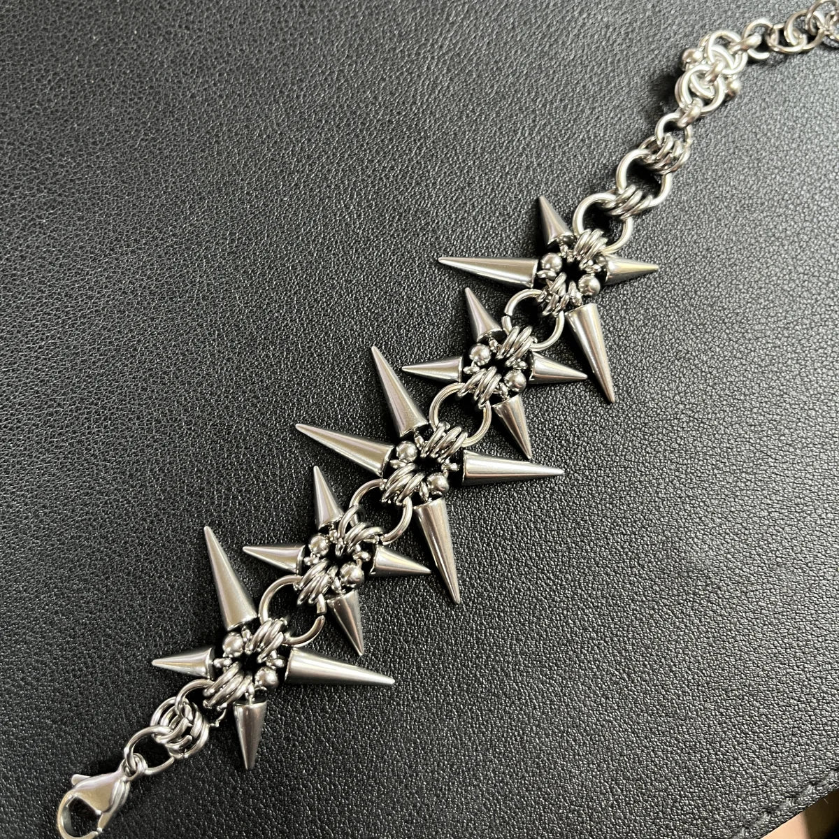 Punk Grunge Rivet Chain Earrings & Geometric Necklace – Handmade Goth Hip Hop Jewelry