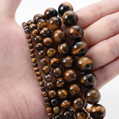 Natural Stone Round Beads 4-12mm Tiger Eye Lava Turquoise Jade for DIY Jewelry Making Bracelet Craft Supplies