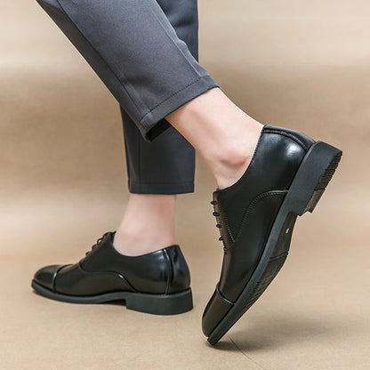 Men’s Luxury Leather Dress Shoes — Comfortable Pointed Business & Wedding Shoes Black
