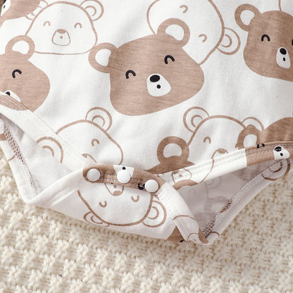0-9 Months Baby Boy Set – Little Bear Long Sleeve Bodysuit, Pants, Hat & Socks for Spring & Autumn Newborns