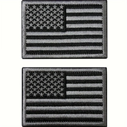 2pcs USA Flag Embroidered Patch Set - Black & Army Green/Gray American Flag Patches for Hats, Jackets & Backpacks