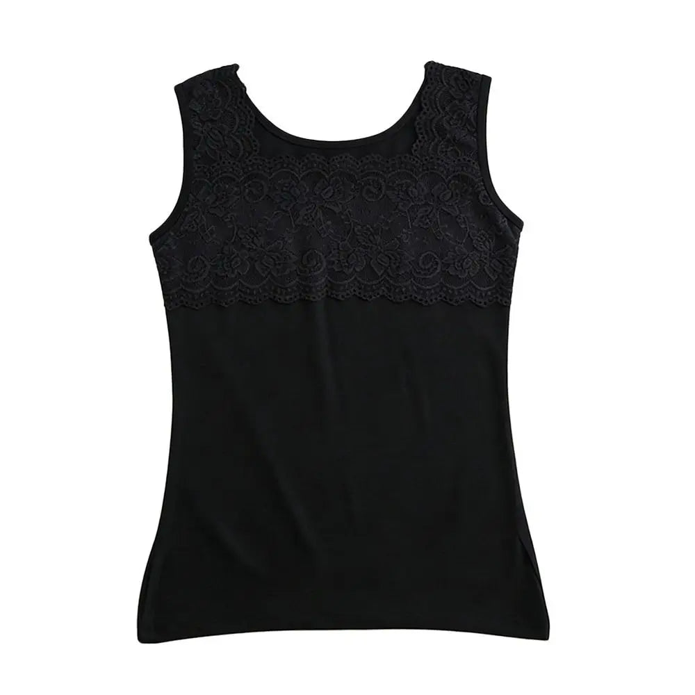 Women's Lace Trim Tank Top - Sleeveless Slim-Fit U-Neck Summer Cami Shirt