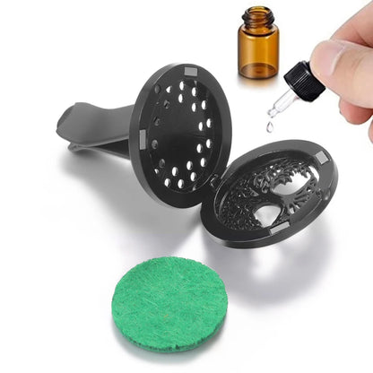 All-Black Tree of Life Car Air Freshener – Stainless Steel Aromatherapy Essential Oil Diffuser Locket Pendant