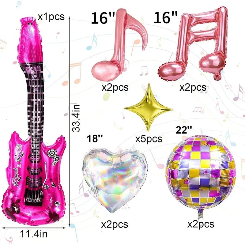 22-Inch 4D Disco Balloons - Retro 80s–90s Hip-Hop Music Party Decorations for Birthdays, Graduations, and Weddings