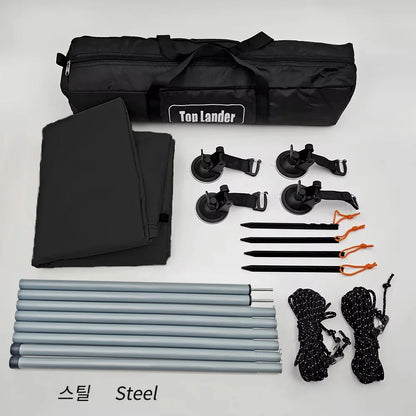 Manta Ray Car Side Awning – Black Coating Waterproof Tarp with Suction Cup Anchor for SUV Camping & Shade