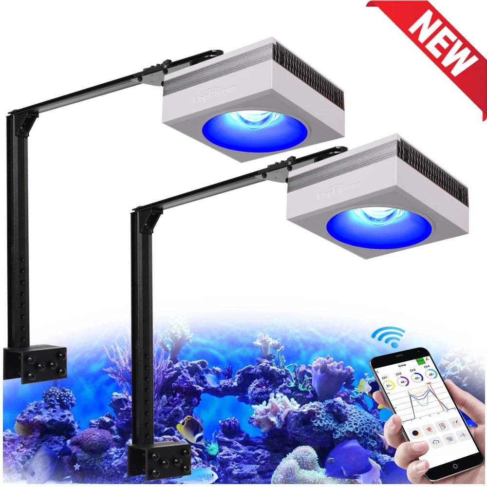 PopBloom RL90 WiFi LED Aquarium Light – Full Spectrum Reef Lamp for Saltwater Coral & Marine Tank Growth