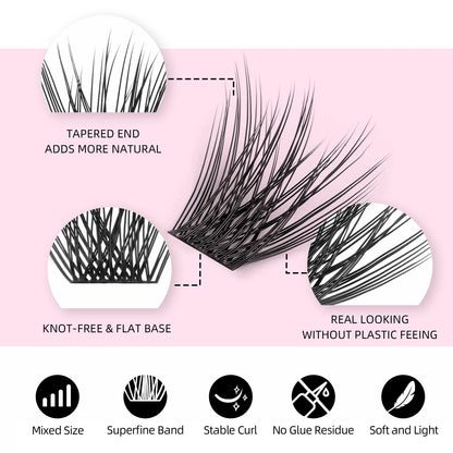 DIY 144 Cluster Lashes – Natural C/D Curl Individual Mink Eyelashes, Free Shipping, Home Makeup Supplies