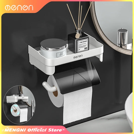 MENGNI Wall Mount Toilet Paper Holder - Waterproof Plastic Roll Paper Storage Rack for Bathroom Tissue - Organizer Shelves
