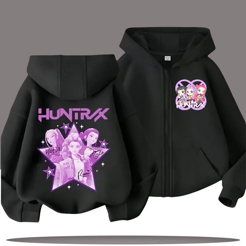 Funny Kpop Demon Hunters Zip-Up Sweatshirt – Kids Hoodie for Girls & Boys, Casual Zipper Hoody Top
